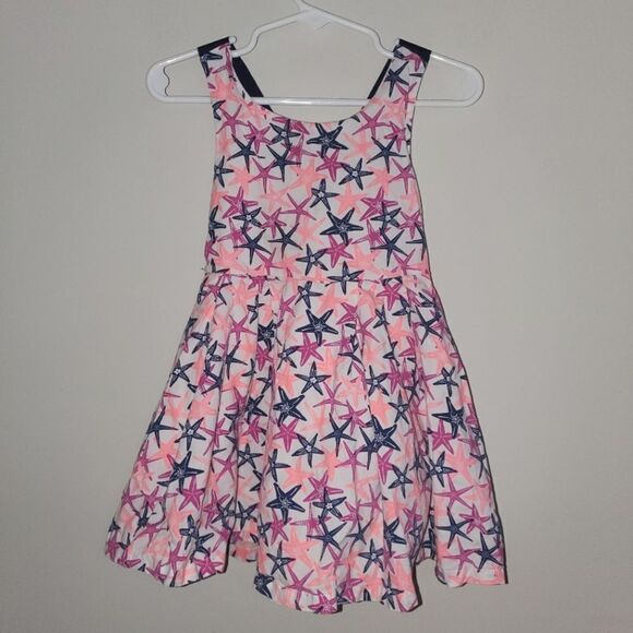 CROWN & IVY NEON CORAL AND NAVY STARFISH PRINT LINED DRESS SIZE 2T - Picture 1 of 3